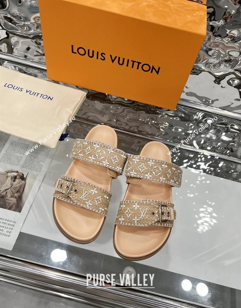 Louis Vuitton Bom Dia Flat Comfort Slides Sandal in Raffia Straw White 2025 0609 (MD-250609045)