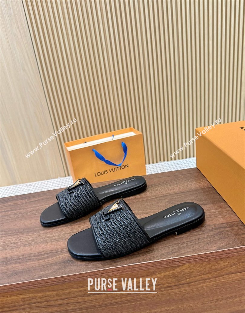 Louis Vuitton LV Mare Flat Slides Sandal in Straw-Like Black 2025 0609 (MD-250609059)