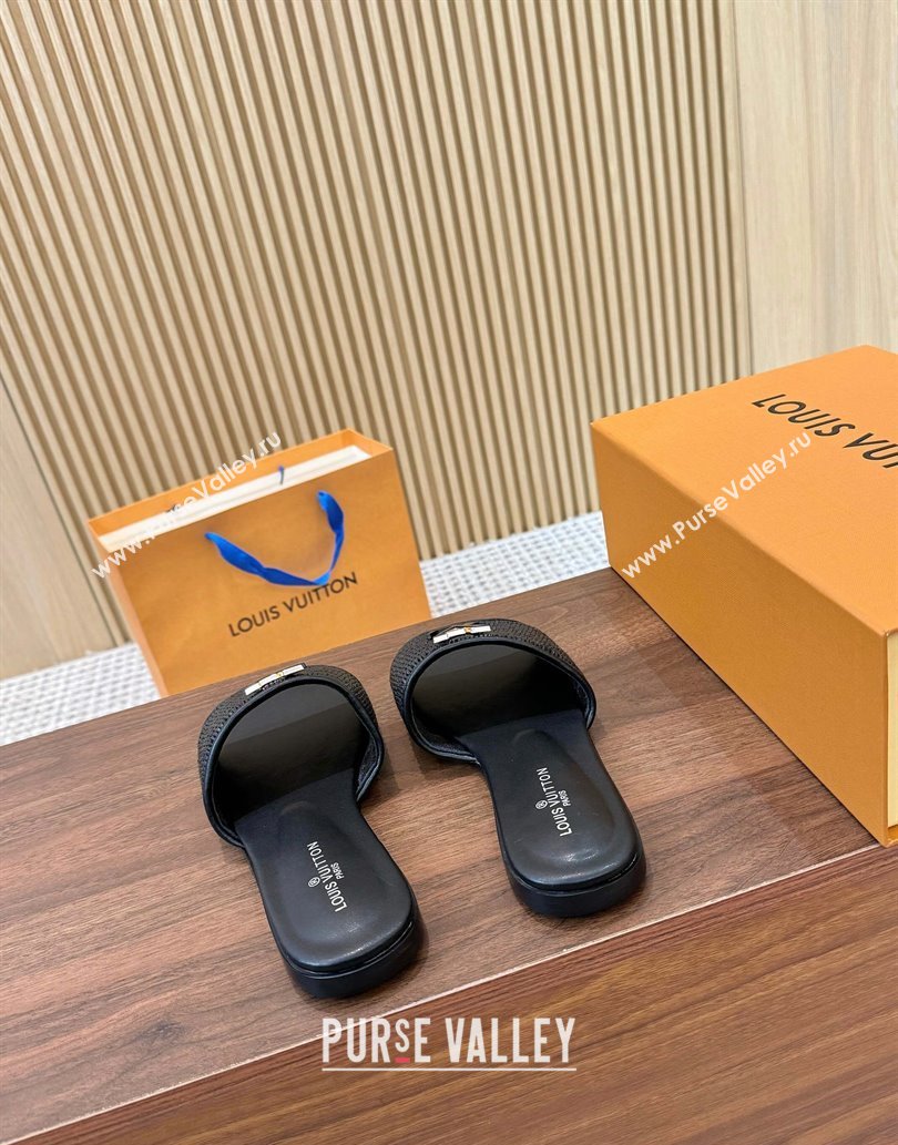 Louis Vuitton LV Mare Flat Slides Sandal in Straw-Like Black 2025 0609 (MD-250609059)