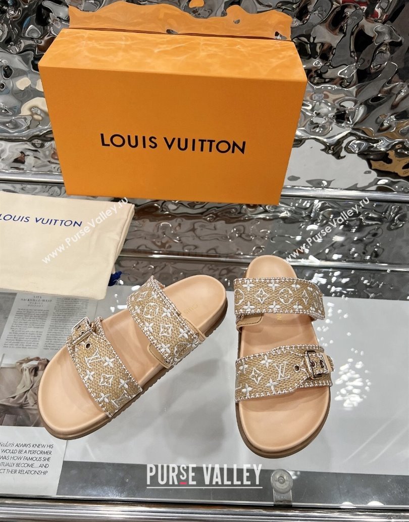 Louis Vuitton Bom Dia Flat Comfort Slides Sandal in Raffia Straw White 2025 0609 (MD-250609045)