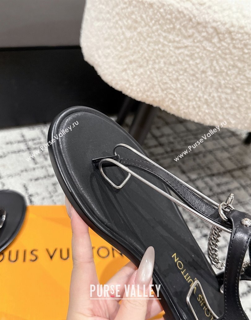 Louis Vuitton LV Vibe Flat Thong Sandals in Leather and Chain Black 2025 1AHKSL (MD-250609042)