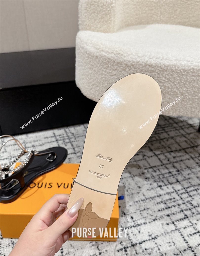 Louis Vuitton LV Vibe Flat Thong Sandals in Leather and Chain Black 2025 1AHKSL (MD-250609042)