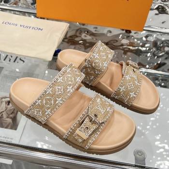Louis Vuitton Bom Dia Flat Comfort Slides Sandal in Raffia Straw White 2025 0609 (MD-250609045)