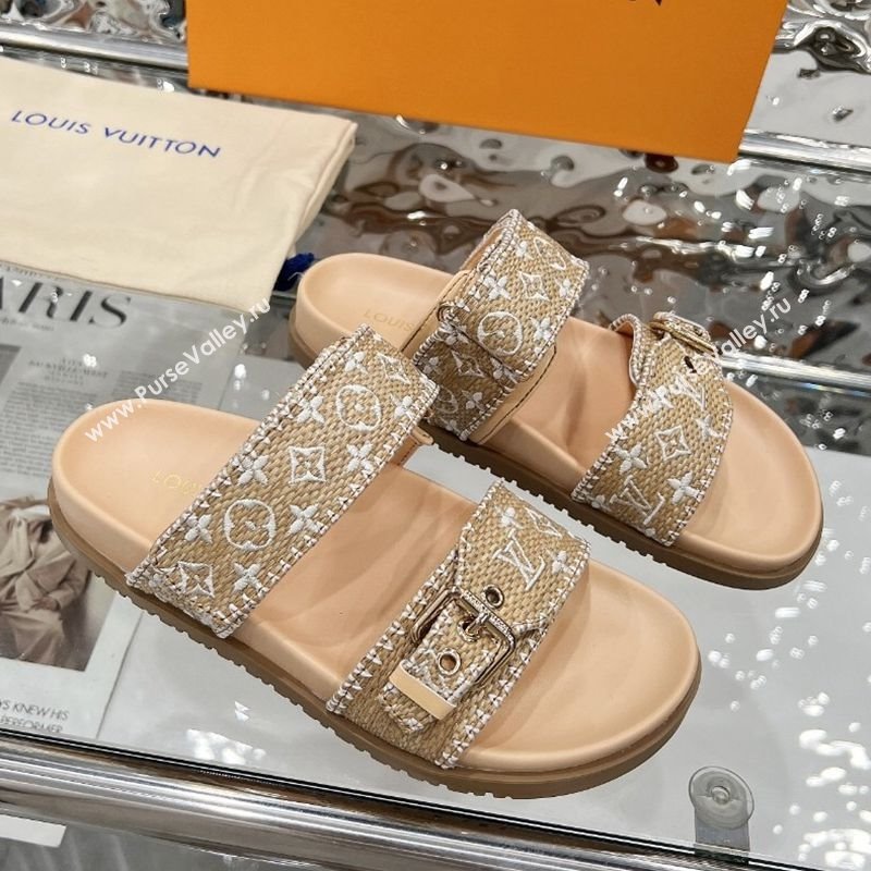 Louis Vuitton Bom Dia Flat Comfort Slides Sandal in Raffia Straw White 2025 0609 (MD-250609045)