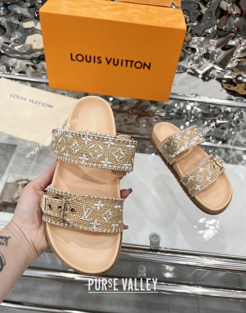 Louis Vuitton Bom Dia Flat Comfort Slides Sandal in Raffia Straw White 2025 0609 (MD-250609045)