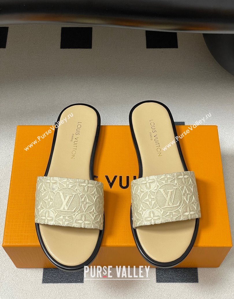 Louis Vuitton Flat Slides Sandal in Monogram Jacquard Beige 2025 0609 (MD-250609051)