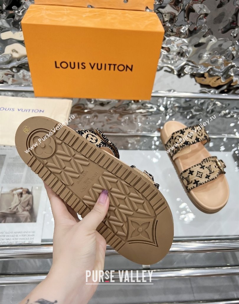 Louis Vuitton Bom Dia Flat Comfort Slides Sandal in Raffia Straw Black 2025 0609 (MD-250609046)