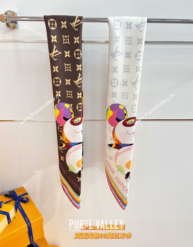 Louis Vuitton LV x TM Superflat Characters Silk Square Scarf 90x90cm White 2025 (SHI-250617053)