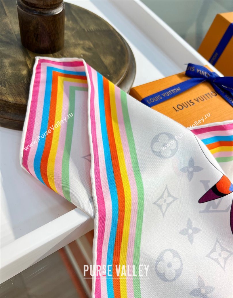 Louis Vuitton LV x TM Superflat Characters Silk Square Scarf 90x90cm White 2025 (SHI-250617053)