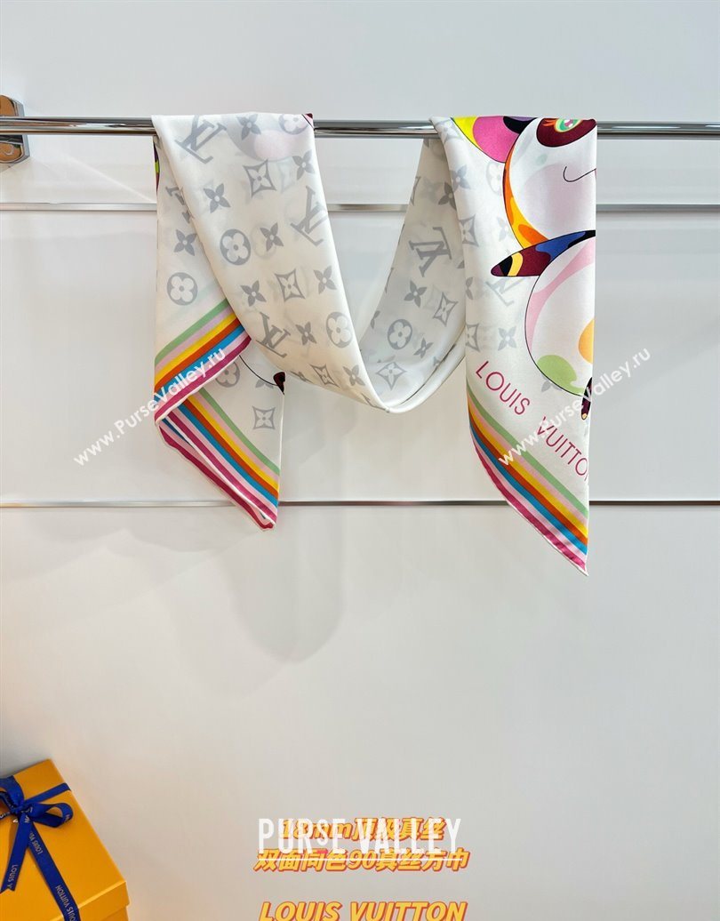 Louis Vuitton LV x TM Superflat Characters Silk Square Scarf 90x90cm White 2025 (SHI-250617053)