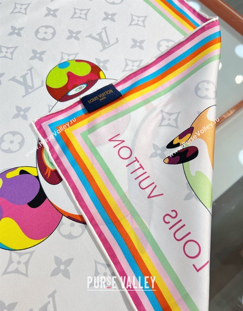 Louis Vuitton LV x TM Superflat Characters Silk Square Scarf 90x90cm White 2025 (SHI-250617053)