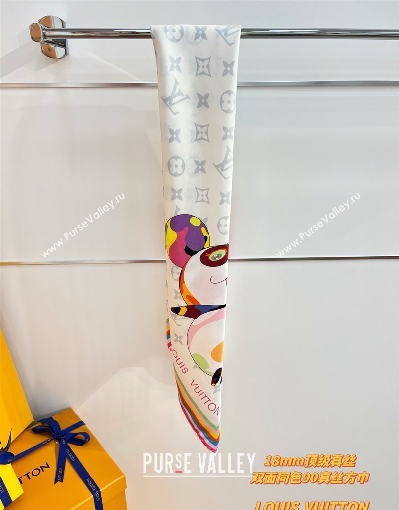Louis Vuitton LV x TM Superflat Characters Silk Square Scarf 90x90cm White 2025 (SHI-250617053)