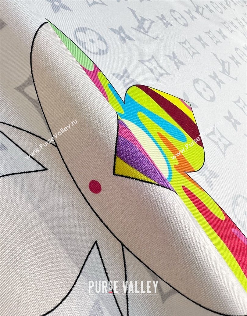 Louis Vuitton LV x TM Superflat Characters Silk Square Scarf 90x90cm White 2025 (SHI-250617053)