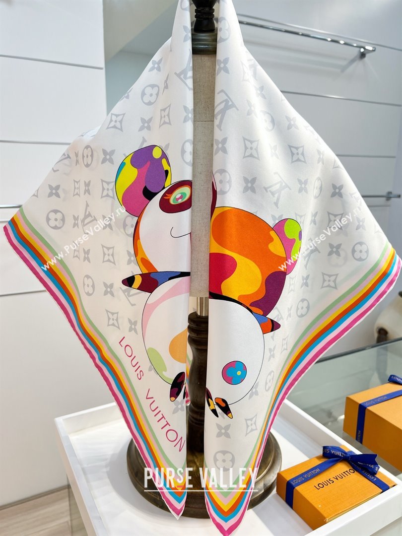 Louis Vuitton LV x TM Superflat Characters Silk Square Scarf 90x90cm White 2025 (SHI-250617053)
