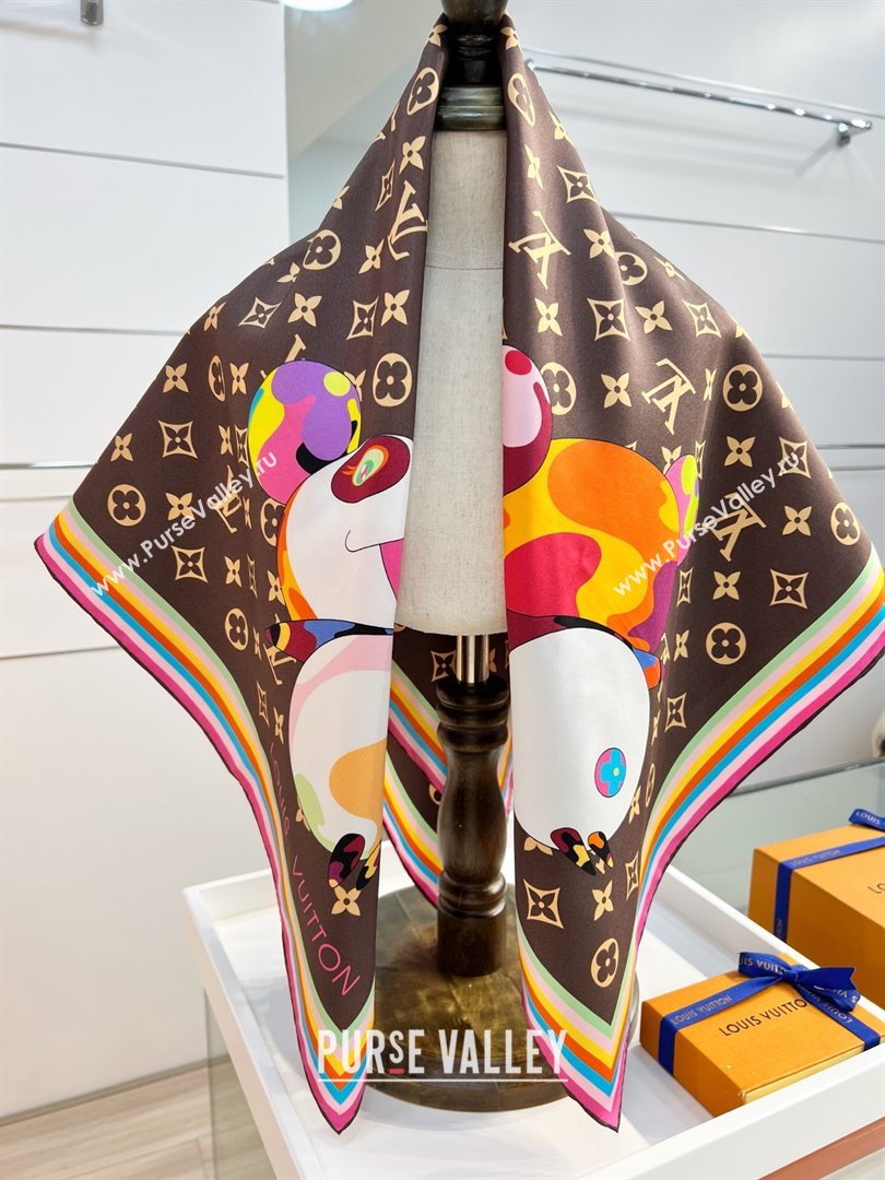 Louis Vuitton LV x TM Superflat Characters Silk Square Scarf 90x90cm Brown 2025 (SHI-250617054)