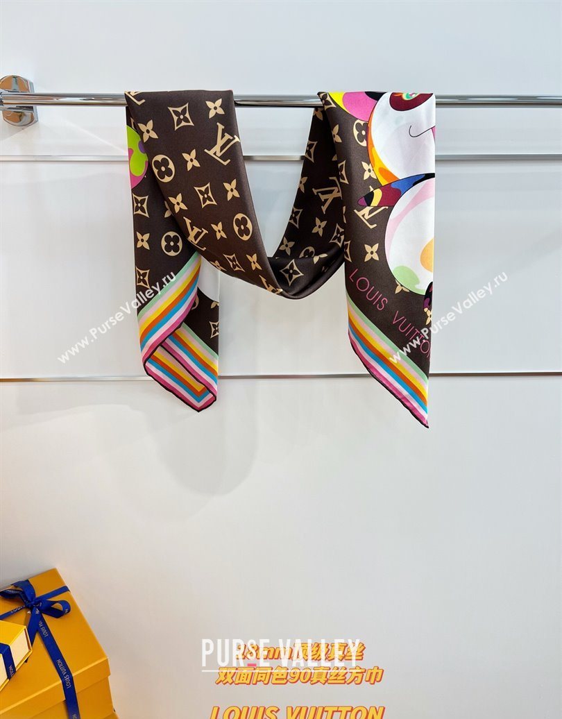 Louis Vuitton LV x TM Superflat Characters Silk Square Scarf 90x90cm Brown 2025 (SHI-250617054)