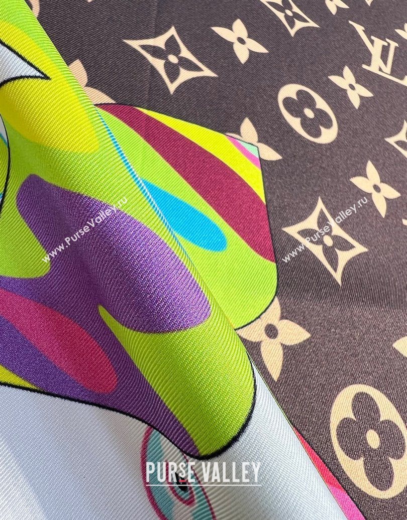Louis Vuitton LV x TM Superflat Characters Silk Square Scarf 90x90cm Brown 2025 (SHI-250617054)