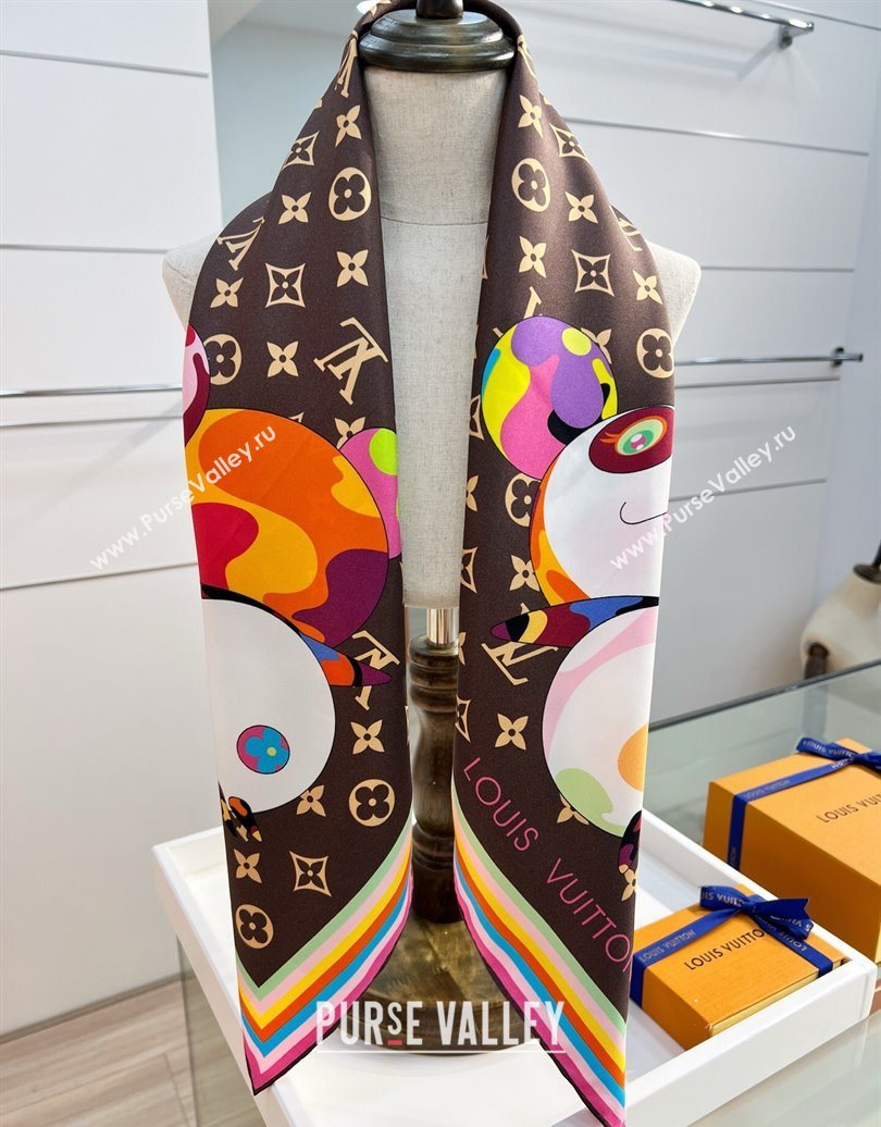 Louis Vuitton LV x TM Superflat Characters Silk Square Scarf 90x90cm Brown 2025 (SHI-250617054)