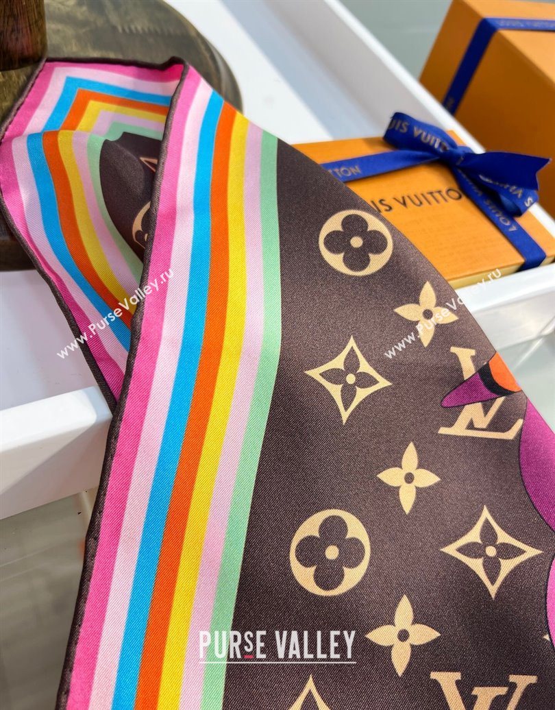 Louis Vuitton LV x TM Superflat Characters Silk Square Scarf 90x90cm Brown 2025 (SHI-250617054)