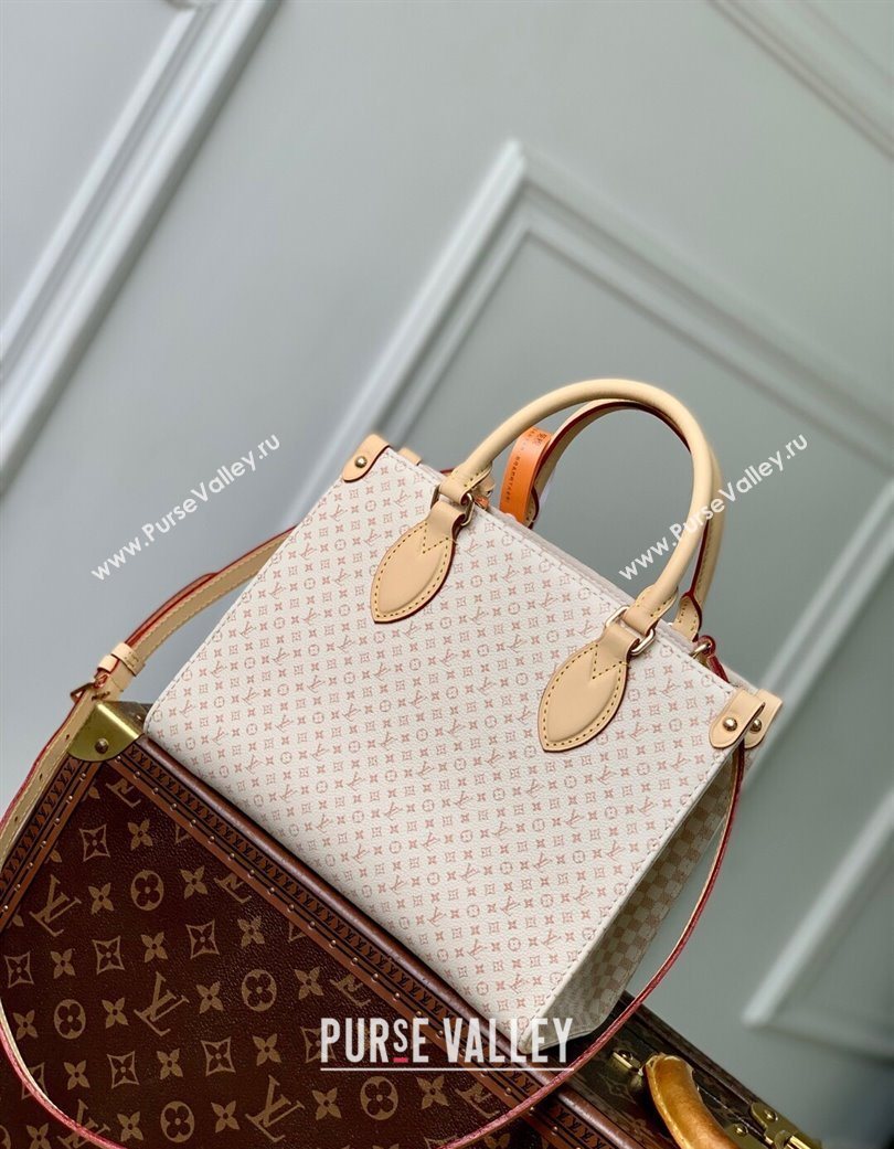 Louis Vuitton Onthego PM Tote Bag in Micro Monogram Leather Sand White/beige 2025 M15138 (KI-250702026)