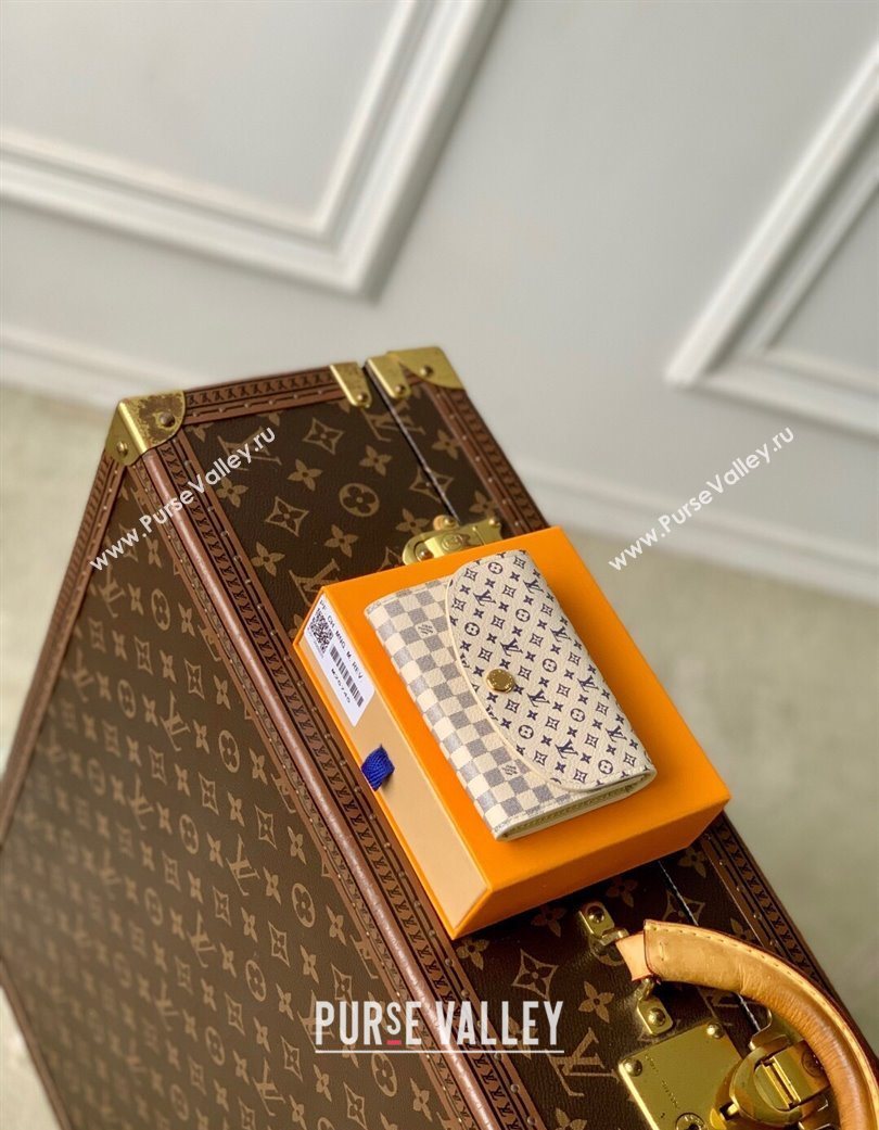 Louis Vuitton Rosalie Coin Purse Wallet in Damier Azur and Micro Monogram Leather Sand White 2025 M25745 (KI-250702027)