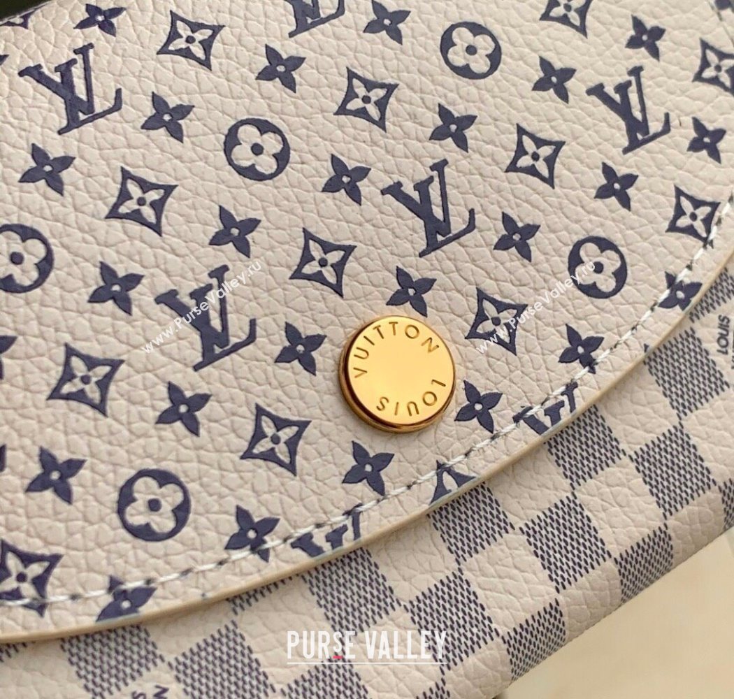 Louis Vuitton Rosalie Coin Purse Wallet in Damier Azur and Micro Monogram Leather Sand White 2025 M25745 (KI-250702027)