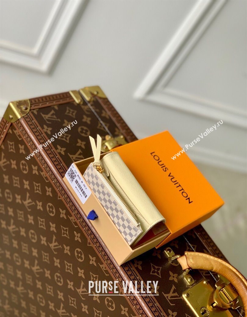 Louis Vuitton Rosalie Coin Purse Wallet in Damier Azur and Micro Monogram Leather Sand White 2025 M25745 (KI-250702027)