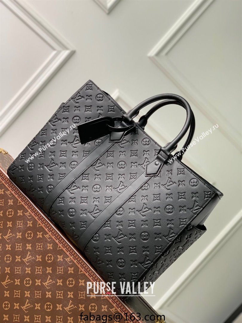 Louis Vuitton Mens Sac Plat 24H Tote bag in Black Taurillon Leather M21865 (KI-250702034)