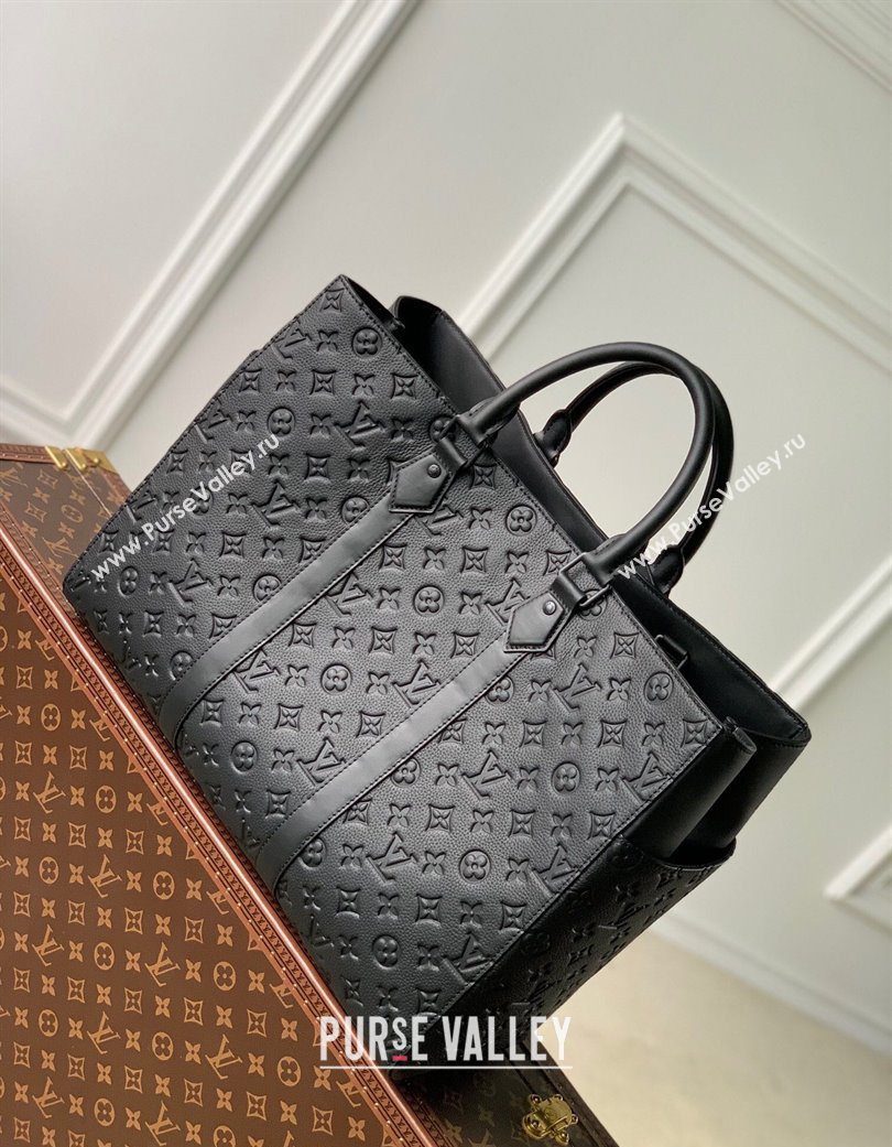 Louis Vuitton Mens Sac Plat 24H Tote bag in Black Taurillon Leather M21865 (KI-250702034)