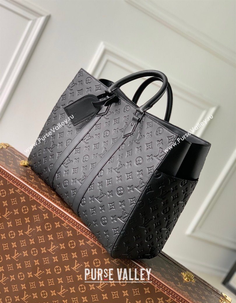 Louis Vuitton Mens Sac Plat 24H Tote bag in Black Taurillon Leather M21865 (KI-250702034)