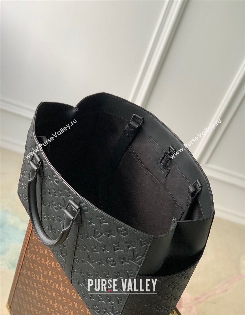 Louis Vuitton Mens Sac Plat 24H Tote bag in Black Taurillon Leather M21865 (KI-250702034)