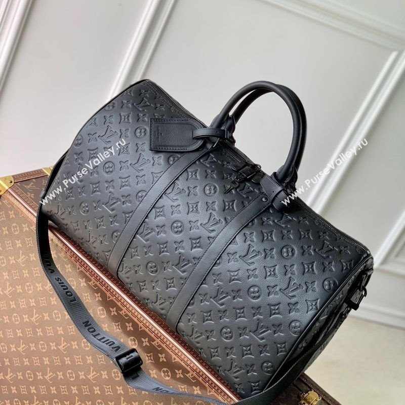 Louis Vuitton Keepall Bandouliere 50 Travel Bag in Black Monogram Shadow Leather M44810 2025 (KI-250702035)