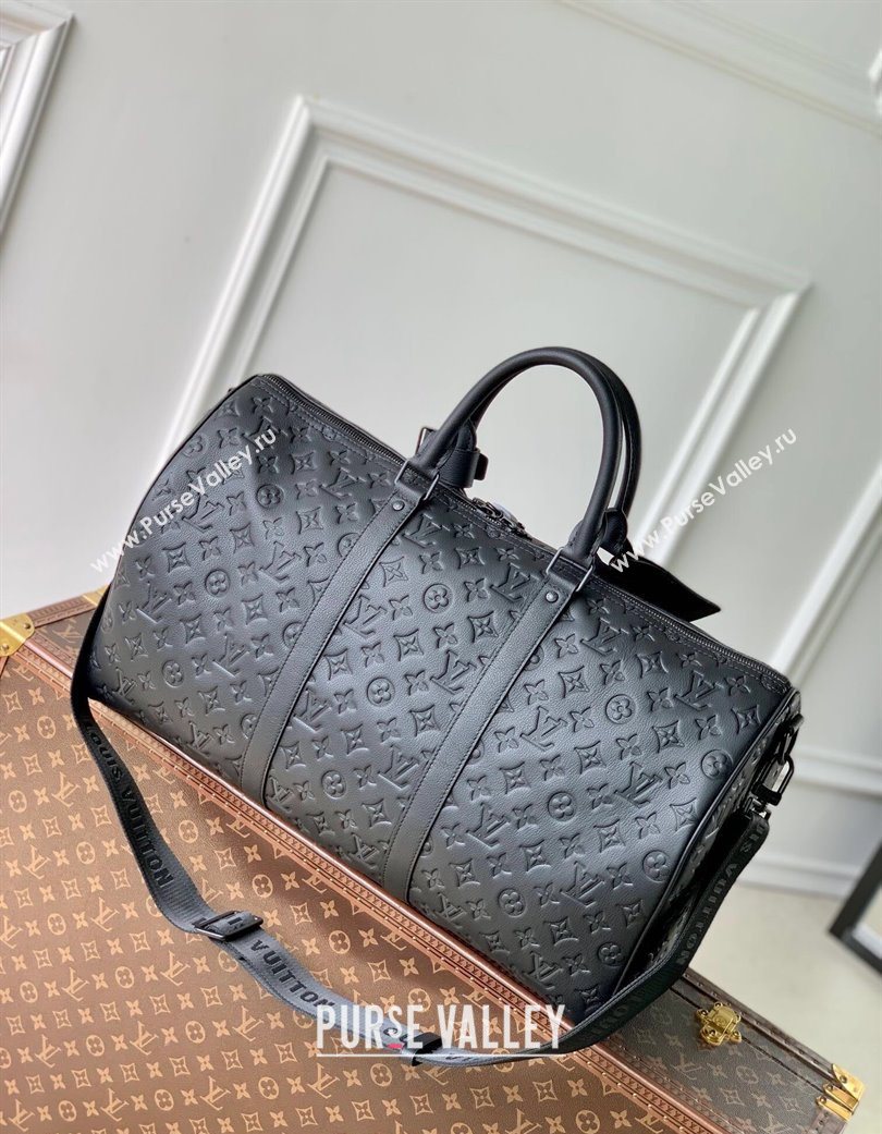 Louis Vuitton Keepall Bandouliere 50 Travel Bag in Black Monogram Shadow Leather M44810 2025 (KI-250702035)