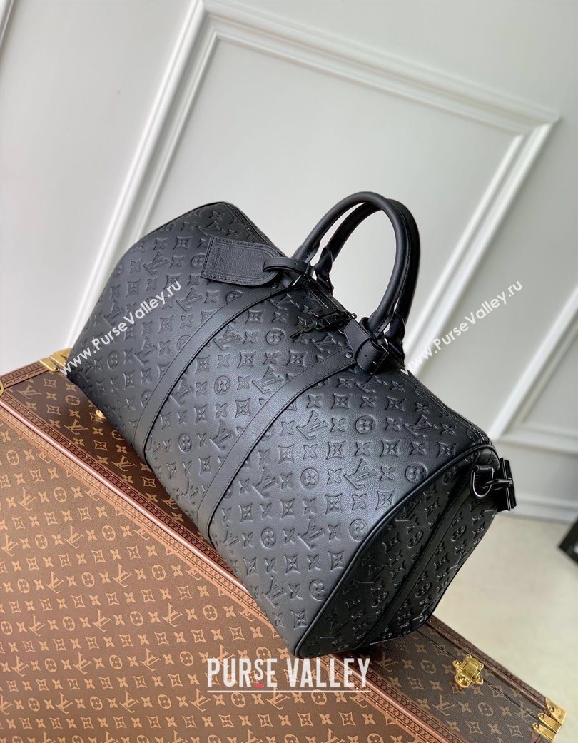 Louis Vuitton Keepall Bandouliere 50 Travel Bag in Black Monogram Shadow Leather M44810 2025 (KI-250702035)