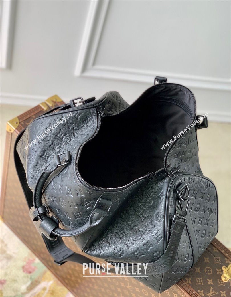 Louis Vuitton Keepall Bandouliere 50 Travel Bag in Black Monogram Shadow Leather M44810 2025 (KI-250702035)
