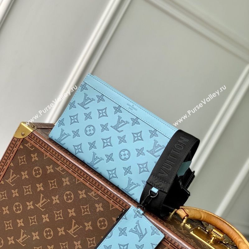 Louis Vuitton Mens Gaston Wearable Wallet in Monogram Shadow Leather M81115 Light Blue 2025 (KI-250702037)
