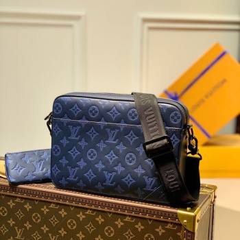 Louis Vuitton Mens Duo Messenger Bag in Monogram Shadow Leather Navy Blue M45730 2025 (KI-250702041)