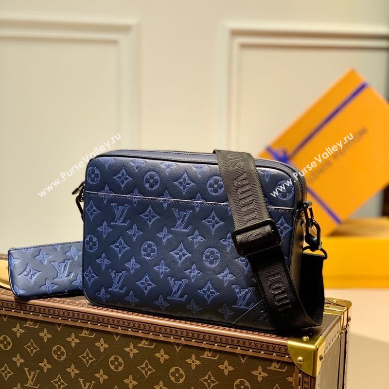 Louis Vuitton Mens Duo Messenger Bag in Monogram Shadow Leather Navy Blue M45730 2025 (KI-250702041)