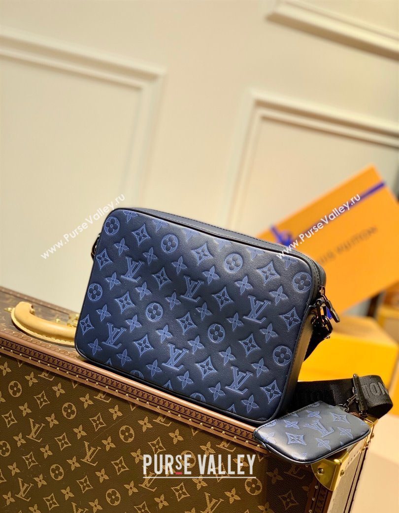Louis Vuitton Mens Duo Messenger Bag in Monogram Shadow Leather Navy Blue M45730 2025 (KI-250702041)