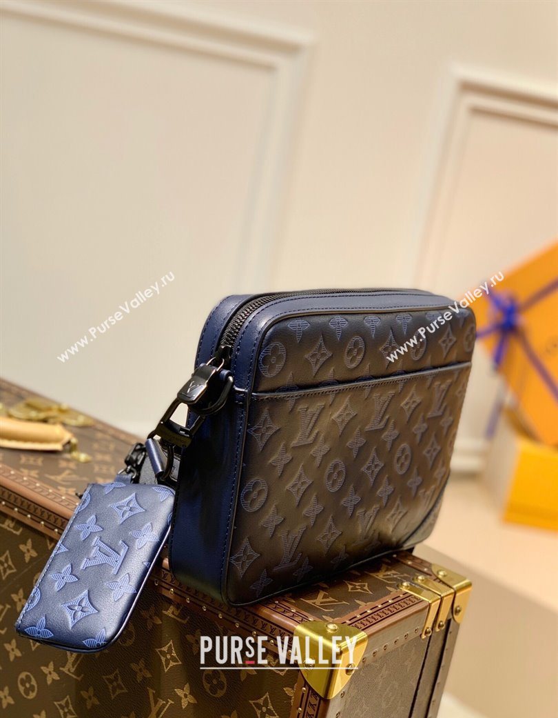 Louis Vuitton Mens Duo Messenger Bag in Monogram Shadow Leather Navy Blue M45730 2025 (KI-250702041)