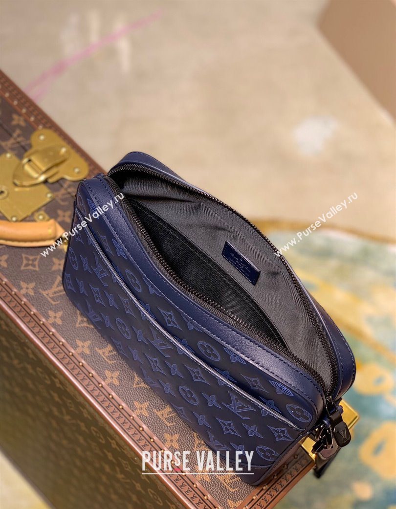 Louis Vuitton Mens Duo Messenger Bag in Monogram Shadow Leather Navy Blue M45730 2025 (KI-250702041)