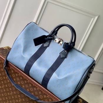 Louis Vuitton Mens Keepall Bandouliere 50 Travel bag in Blue Monogram Heritage Canvas 2025 M14837 (KI-250702045)