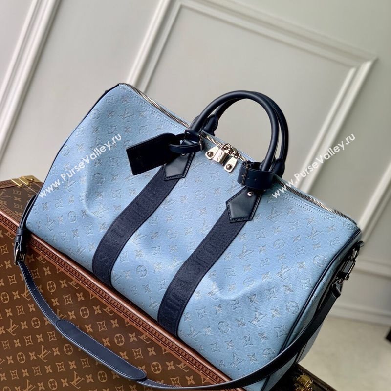 Louis Vuitton Mens Keepall Bandouliere 50 Travel bag in Blue Monogram Heritage Canvas 2025 M14837 (KI-250702045)
