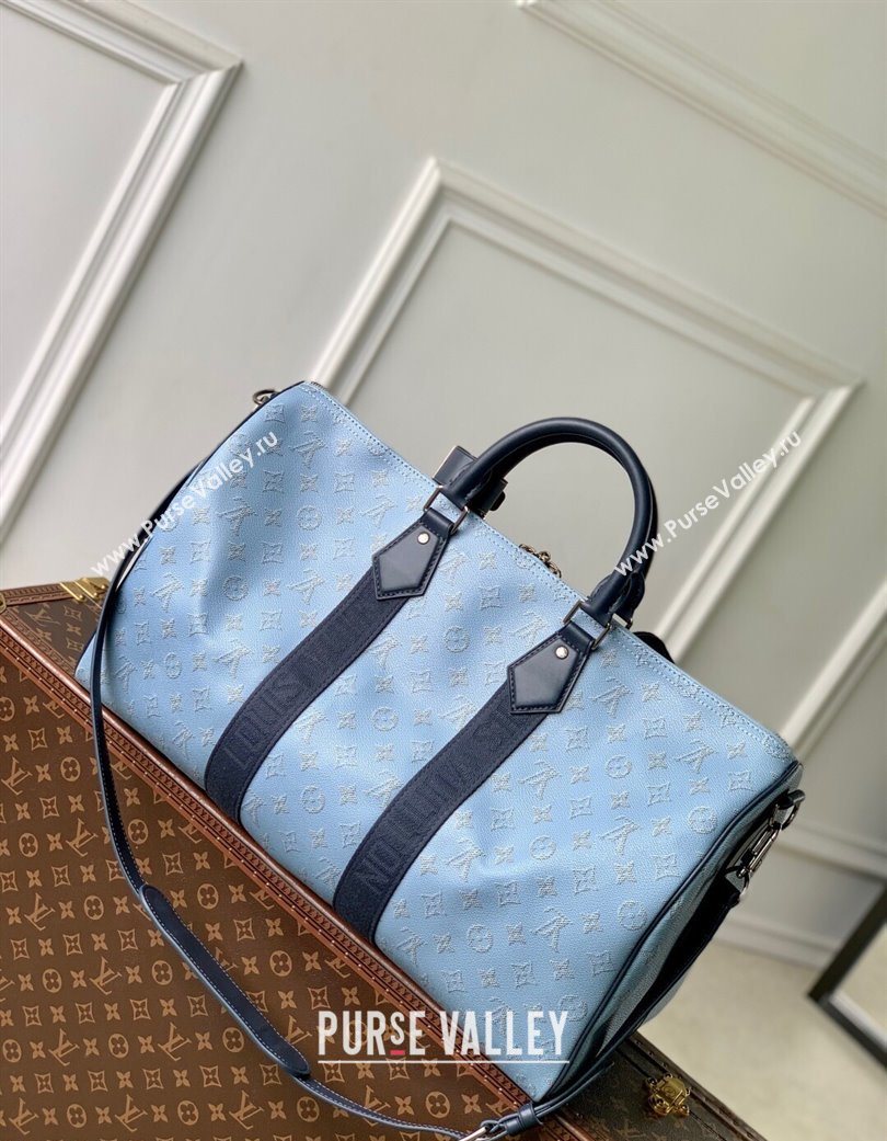 Louis Vuitton Mens Keepall Bandouliere 50 Travel bag in Blue Monogram Heritage Canvas 2025 M14837 (KI-250702045)