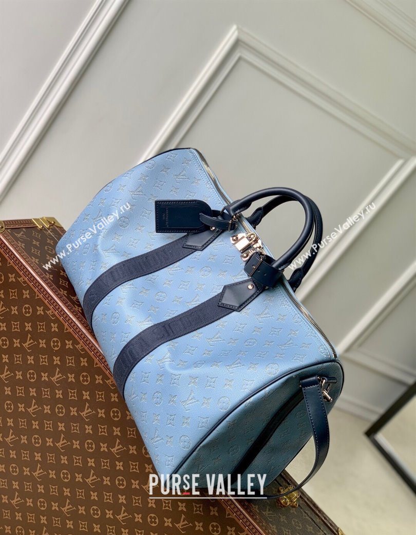 Louis Vuitton Mens Keepall Bandouliere 50 Travel bag in Blue Monogram Heritage Canvas 2025 M14837 (KI-250702045)