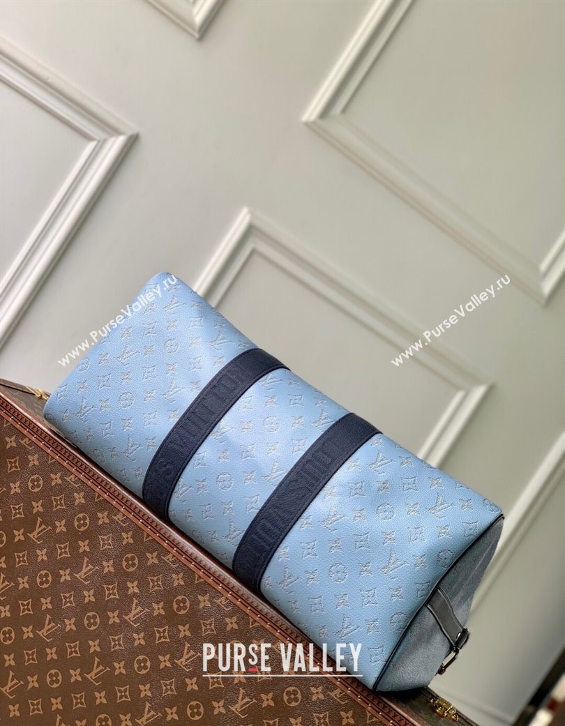 Louis Vuitton Mens Keepall Bandouliere 50 Travel bag in Blue Monogram Heritage Canvas 2025 M14837 (KI-250702045)