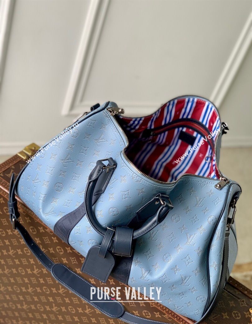 Louis Vuitton Mens Keepall Bandouliere 50 Travel bag in Blue Monogram Heritage Canvas 2025 M14837 (KI-250702045)