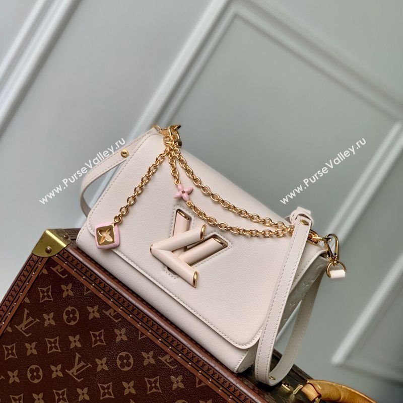 Louis Vuitton Twist MM Slim bag in Leather Quartz White 2025 M14341 (KI-250702021)