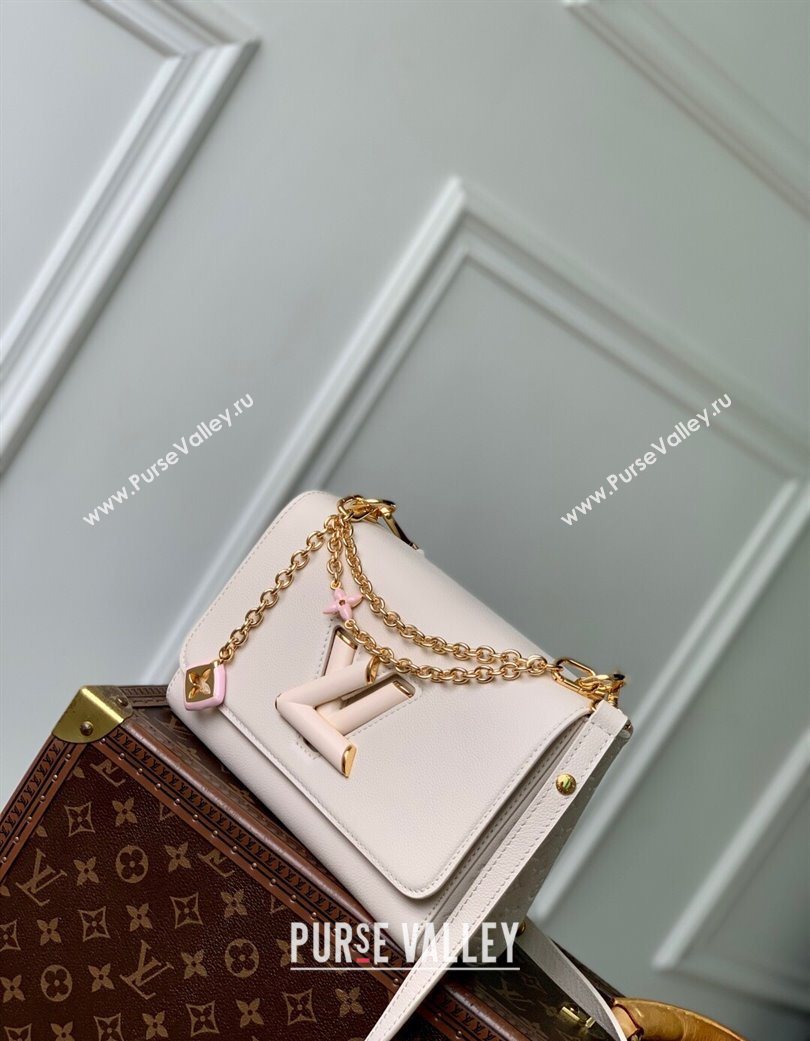 Louis Vuitton Twist MM Slim bag in Leather Quartz White 2025 M14341 (KI-250702021)