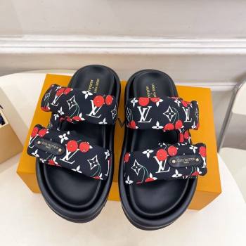 Louis Vuitton LV x TM Pool Pillow Flat Comfort Slides Sandal in Black Cherry Fabric 2025 1AHME4 (MD-250712046)